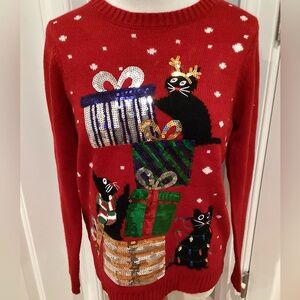 CUTE UGLY CHRISTMAS CAT SWEATER W/ SEQUINS SZ PS NWOT